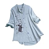 IFOUNDYOU Bluse Damen Große Größen Langarm Einfarbig Hemdbluse mit Knopfleiste Elegant V-Ausschnitt Casual Tunika Blusenoberteile Lose Sexy Langarmshirt Blusen Ob