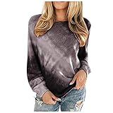 GOKOMO Pullover Damen Rundhals Tie Dye Sweatshirt Langarmshirt Langärmeliges Warm Top Lässige Loose Tunika Bluse Shirt Oberteil Kleidung G1245