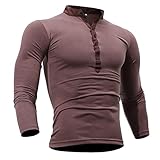 KBUY Herren Langarm Shirts Atmungsaktiv Casual Langärmliges Tops Einfarbig Regular Slim Fit Henley Shirt Langarmshirt Herren, Männer Henley Shirt mit Grandad-Ausschnitt Basic Langarm Lässige T-S