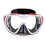 RABIGALA Taucherbrille Antibeschlag Schnorchelmaske Erwachsene Anti-Leck Tauchmaske Anti-Fog Tauchen Gläser für Freitauchen und Schnorcheln, Lebensmittelqualität Silikon Schürze Gesicht(Red-White)