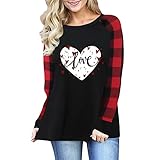 Zldhxyf Bluse Damen Valentinstag Herz Love Drucken Tshirt Mode Langarmshirt Rundhals Bequemes Oberteile Frühling Herbst Tops Weich Hemd Valentinstagsgeschenk für F