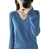 YTR6RTW Herbst Winter Kaschmir Pullover Frauen Halten Warm V-Ausschnitt Pullover Strickpulli Langarm Lose Tops, blau, L