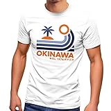 Neverless® Herren T-Shirt Japan Okinawa Schriftzug Retro Palme Welle Fashion Streetstyle weiß XL