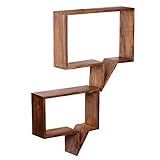 FineBuy 2er Set Wandregale Massiv-Holz Sheesham Holz-Regal Landhaus-Stil Hängeregal Echt-Holz Design Wand-Board Natur-Produkt Wandkonsole dunkel-braun unbehandelt Regale zum Aufhängen Unikat Ablag