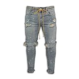 LOVE-HOME Zerrissene Jeans Herren, Neue Slim Regular Fit Jeans Für Herren, Stretchjeans Für Herren,Grau,M