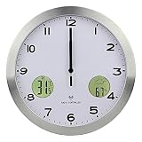 BLKJ Wanduhr Funk, Wanduhr Ohne Tickgeräusche, Funkuhr Wand mit Temperatur und Luftfeuchtigkeit, Wanduhren Modern Wohnzimmer - Küchenuhr Wand B