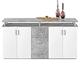 möbelando Highboard Kommode Standschrank Sideboard Anrichte Beistellschrank Lyndy I Beton/Türen Weiß