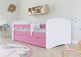 WFL GROUP Rosa Kinderbett Pink Für Mädchen Kinderbett Prinzessin Pferd Kinder Einzelbett mit Matratze und Schublade enthalten - 160x80