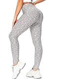 RIOJOY Scrunch Butt Leggings Damen Push Up Po Boom Booty Leggins Anti Cellulite High Waist Lange Sporthose Yogahose, Hellgrau XL