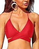 Holipick Criss Cross Bikini Top Neckholder Bikini Push Up Wrap Sexy Badeanzug Top Bandage Cutout Bikini Tops für Frauen, Rotes Bikinioberteil, X-Larg