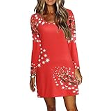 Damen Langarm Weihnachten Lose Hohe Taille Party Splice Kleider Strickkleider Herbst Oversize Tunika Kleid Weihnachtskleid Pullover Sweatshirt Midikleid Winter Elegant Freizeit Langarm Pulloverk