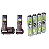 Panasonic KX-TGJ322GR Familien-Telefon mit Anrufbeantworter (schnurloses Telefon Duo, 2 Mobilteile) weinrot & ANSMANN Akku AAA 550 mAh NiMH 1,2 V (4 Stück) - Micro AAA Batterien wiederaufladb