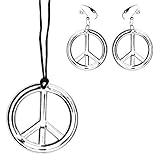 Boland 44517 - Schmuckset Peace, 3-teiliges Set, zwei Ohrringe und eine Halskette, Modeschmuck, Hippie, 70er Jahre, Flower-Power, Accessoire, Karneval, Mottoparty