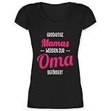 Oma Geschenk - Großartige Mamas Werden zur Oma befördert - XS - Schwarz - oma befördert - XO1525 - Damen T-Shirt mit V