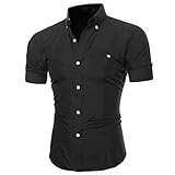 BOLANQ Herren Casual Button O Neck Pullover Kurzarm T-Shirt Top BluseHerren für Running Jogging Gym Herren Home Replica with Sponsor T-S