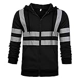 JELLYB Softshelljacke Herren Herbst Winter Fleecefutter Warm Mit Kapuze Herren Kältejacke Regular Fit Reflexstreifen Design Outdoor Sichtbarkeit Hohe Herren Arbeitsjacke B-Black L