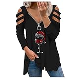 Weihnachten Bedrucktes Schulterfreies Top Damen Langarm Rundhals Sweatshirts Lässige Lose Pullover Tops Nette Weihnachtshirsch Drucken Bluse Herbst Kleidung Lang