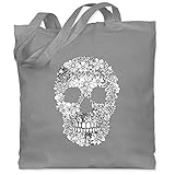 Shirtracer Rockabilly - Totenkopf Blumen Skull Flowers - Unisize - Hellgrau - taschen mit totenkopf - WM101 - Stoffbeutel aus Baumwolle Jutebeutel lange Henk