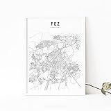 MG global - Fez Marokko Landkarte Druck – Fes Map Art Poster – Stadt Straße Karte Druck – Kinderzimmer Wand Büro Dek