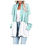 GFGHH Damen Strickjacke Casual Cardigan Strickmantel mit Taschen und Langarm Herbst Winter Outwear mit Knopfleiste vorne und Zopfmuster Sweater Colour Block Striped Lose mittellange Strickp
