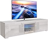 YOLEO Fernsehschrank weiß Hochglanz, TV-Lowboard Fernsehtisch TV-Schrank mit LED-Beleuchtung, Stehend TV-Regal 130x35x35