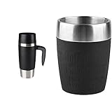 Emsa 514096 Isolierbecher mit Griff Mobil genießen, 360 ml, Travel Mug Handle schwarz & 514514 Isolier-Trinkbecher, Mobil genießen, 200 ml, Dreh- Trinkverschluss, Schwarz, Travel Cup