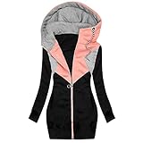 Kobay Damen Winter Mantel Oberteile Elegant Langarmshirt Frauen Patchwork Pullover Tops Lange Ärmel Lose Mantel Freizeitjacken(Rosa, L)