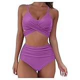 Bikini Sets für Damen Push Up Badeanzüge Badeanzug Große Größe mit Cups Swimsuit Tummy Control Tankini Set Badebekleidung Zweiteilig Bademode mit Bikini Panty High Waist Einfarbig mit Kreuzg