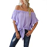 FrüHling Und Sommer Mode Damen EIN-Wort-Kragen Einfarbig Spitze Chiffon Hemd Lose Pullover Casual Kurzarm T-Shirt Top D