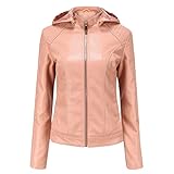 Vimoli Jacke Damen Lederjacke Frauen Kunstlederjacke mit Zip Kurze Motorradjacke Kunstleder mit Reißverschluss und Kapuzen Bikerjacke Übergangsjack