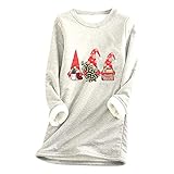 Fleece Pullover Winter Damen Warme Unterhemd Sweatshirt Plus Dicker Samt Langarmshirt mit Weihnachtsmann Drucken Oberteil Lamm Kaschmir Pulli Langarm Shirts Oversize Top