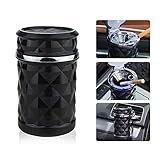 Q92D TOP! Luxus LED KFZ Autoaschenbecher Aschenbecher mit 2 Windschnallen, mit Deckel, Tragbare Auto rauchfreien Stand Zylinder Cup Holder Zigarette Aschenbecher Schwarz, 7 x 7 x 11,2