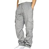 SHINROAD Herren-Hose, einfarbig, weich, Kordelzug, locker, elastisch, lässig, mehrere Taschen, Cargohose für den täglichen Gebrauch, Arbeit, Ausg