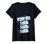 Damen Komm Her Fischi Fischi Für Angler Spinnangler Lustiges Angel T-Shirt mit V