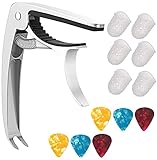 Kapodaster Guitar Capo, 5er-Pack Plektren & 5er-Pack Gitarren-Fingerlingen schützt die Finger, Geeignet für elektrische und klassische Gitarren, Ukulelen, Banjos - silb