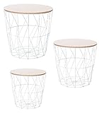 Brandsseller 3er Tischset Beistelltisch Couchtisch Ø 29 cm Ø 34 cm Ø 39,5 cm Metall/Holz (3 er Set, Holz/Weiß)