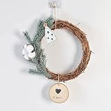 XBSXP Weihnachten Thanksgiving Rattan Kranz Ornamente Kleine Puppe Dekoration Wand Türsturz Festliche Geschenke-Baum Schild Kranz Ring Herbstdek