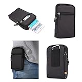 DFVmobile - Etui Universellen Schutzhülle Vielgebrauch mit Fächer, Reißverschluss, Schlaufe für Gürtel und Karabiner Haken für LEAGOO Elite 5 - Schwarz (17 x 10.5 cm)