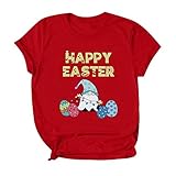 T-Shirt for Women Crewneck Easter PrintingDailyLoose Blouses Tops (Red, XXL)