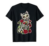Cat Dia De Los Muertos Damen Herren Gato Cat Sugar Skull T-S
