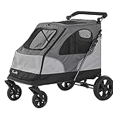 Pawhut Hundebuggy Hundewagen mit 4 Räder Haustierbuggy für mittelgroße Hunde faltbar Oxford Grau 104,5 x 68,5 x 110