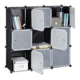 Relaxdays Regalsystem mit Türen, Raumteiler Kunststoff, Standregal 9 Fächer, Badregal, HBT: ca. 95 x 95 x 32 cm, schw