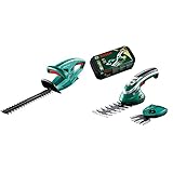 Bosch Akku Heckenschere EasyHedgeCut 12-35, Akku, Ladegerät, Karton (12 V, 2,5 Ah, 35 cm Messerlänge) & Set Isio (3,6 Volt, Messerlänge 12cm, Messerabstand 8 mm, im Karton)