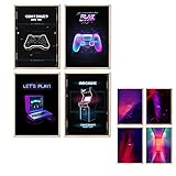 myDreamwork Gaming Poster | Poster Set | OHNE Bilderrahmen | Gamer Geschenk | Zocker Geschenk | Bilderset Neon Schriftzug | 4 x DIN A4 - 21x30cm | LED Bild | Gaming Deko | Gaming R