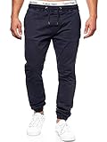 Indicode Herren Fields Stoffhose mit 4 Taschen aus 98% Baumwolle | Lange Regular Fit Stretch Hose mit Kordelzug Herrenhose Baumwollhose Männerhose Freizeithose für Männer Navy L