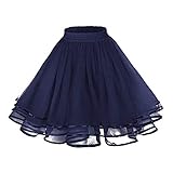 FNKDOR Tutu Damen Tüllrock Mehrschichtig Knielang Schlank Tütü Stufenrock mit Petticoat Navy Taille:68-90