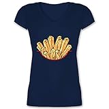 Karneval & Fasching Kostüm Outfit - Pommes Kostüm - S - Dunkelblau - kostüm Pommes - XO1525 - Damen T-Shirt mit V