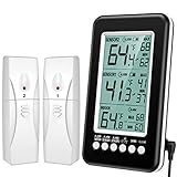 Brifit Kühlschrank Thermometer, Gefrierschrank Thermometer mit 2 Sensor, Kühlschrankthermometer mit Alarmfunktion, MIN/MAX Records, USB/Batterie betrieben, für Küche, Hause, B