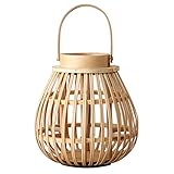 Uonlytech Rattan Natürliche Laterne Bambus Hängen Laterne Outdoor Wicker Und Rattan LED Kerze Laterne für Terrasse Garten Dek