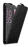 Cadorabo Hülle für Sony Xperia XA in Nacht SCHWARZ - Handyhülle im Flip Design mit Magnetverschluss - Case Cover Schutzhülle Etui Tasche Book Klapp Sty